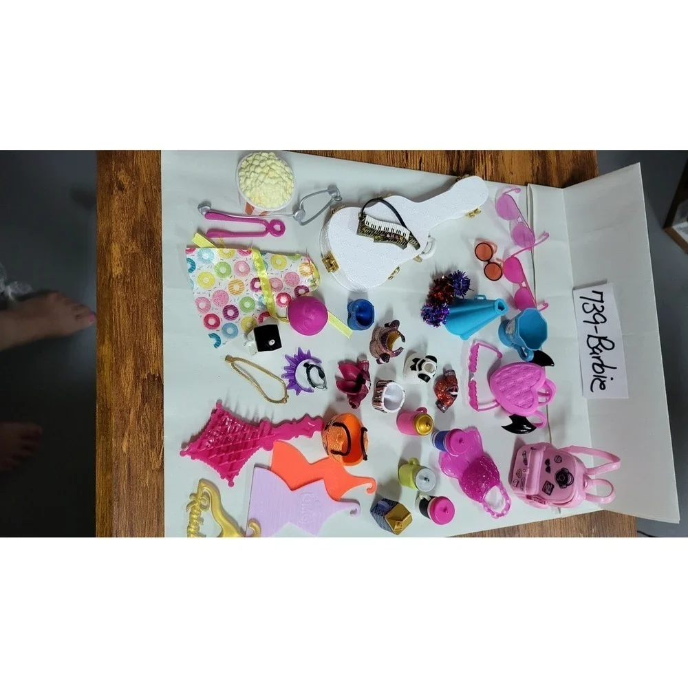 37 Barbie Doll Accessories Lot Clothes Shoes Purses Instruments and More
